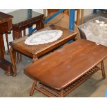 ERCOL STYLE COFFEE TABLE, WALNUT LONG JOHN COFFEE TABLE & NEST OF 3 TEA TABLES