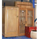 PINE DOUBLE DOOR GLAZED WALL CABINET & PINE SINGLE DOOR POT CUPBOARD