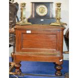 VICTORIAN MAHOGANY COMMODE, VICTORIAN SLATE MANTLE CLOCK WITH ROUGE MARBLE INLAY & PAIR OF ORNATE