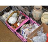 2 LARGE VASES & 4 BOXES WITH ASSORTED TEA WARE, MODEL CAR DISPLAYS, GILT WALL MIRROR, GALLERY