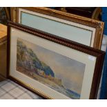 FRAMED WATERCOLOUR - COASTAL SCENE WITH FIGURES, SIGNED F.B 1865, SIGNED LOWER LEFT & MODERN