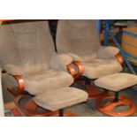 PAIR OF MODERN EASY CHAIRS WITH FOOT STOOLS