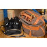 CASED PAIR OF BINOCULARS & SET OF 4 LAWN BOWLS