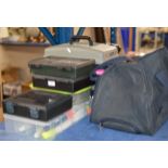 LARGE TACKLE BOX, BAG & VARIOUS SMALL BOXES WITH ASSORTED FISHING TACKLE, LURES, FLOATS ETC