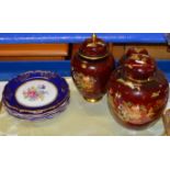 TRAY WITH 3 VARIOUS CARLTON WARE JARS, DECORATIVE DISH & 5 ROYAL ALBERT DINNER PLATES