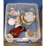 BOX WITH DECORATIVE FLOWER BASKET, ROYAL WINTON JUG & QUANTITY TUSCAN TEA WARE