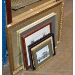 GILT FRAMED WALL MIRROR & VARIOUS PICTURES, TRAM PICTURES ETC
