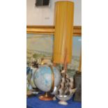 RETRO FLOOR LAMP, WORLD GLOBE & MOTHER OF PEARL SHIP DISPLAY