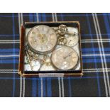 2 SILVER CASED POCKET WATCHES & VARIOUS POCKET WATCH PARTS