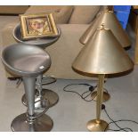 PAIR OF BAR STOOLS, PAIR OF LARGE TABLE LAMPS & MODERN PORTRAIT PICTURE