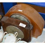 OAK CASED BAROMETER & SMITHS MANTLE CLOCK