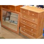 STRIPPED PINE 2 OVER 4 CHEST & LARGE PINE FRAMED WALL MIRROR