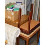 SEWING MACHINE TABLE, 2 PADDED STOOLS & QUANTITY VARIOUS SEWING ACCESSORIES
