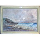 15½" X 23½" FRAMED OIL ON CANVAS - COASTAL SCENE, SIGNATURE INDISTINCT