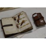 2 OLD LEATHER FLY WALLETS WITH ASSORTED OLD FLIES