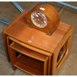 NEST OF 3 TEAK TABLES & MAHOGANY CASED MANTLE CLOCK