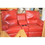 MODERN RED LEATHER CINEMA STYLE 2 SEATER SETTEE