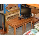 TEAK FINISHED STANDARD LAMP, FRAMED PICTURE, PICTURE FRAME, MIRROR, TEAK TABLE WITH UNDER TABLES,