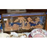 LARGE CHINESE CORK DISPLAY IN GLAZED WOODEN DISPLAY CASE