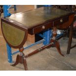 REPRODUCTION MAHOGANY DROP LEAF SOFA TABLE WITH LEATHER TOP