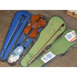 VIOLIN WITH 2 CASES & 3 BOWS