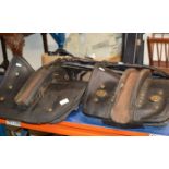 2 OLD LEATHER SADDLES & 2 SETS OF HAMES