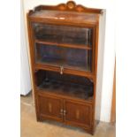 EDWARDIAN INLAID MAHOGANY GLASS FRONTED BOOKCASE WITH PRESS BENEATH