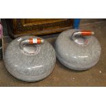PAIR OF CURLING STONES WITH HANDLES