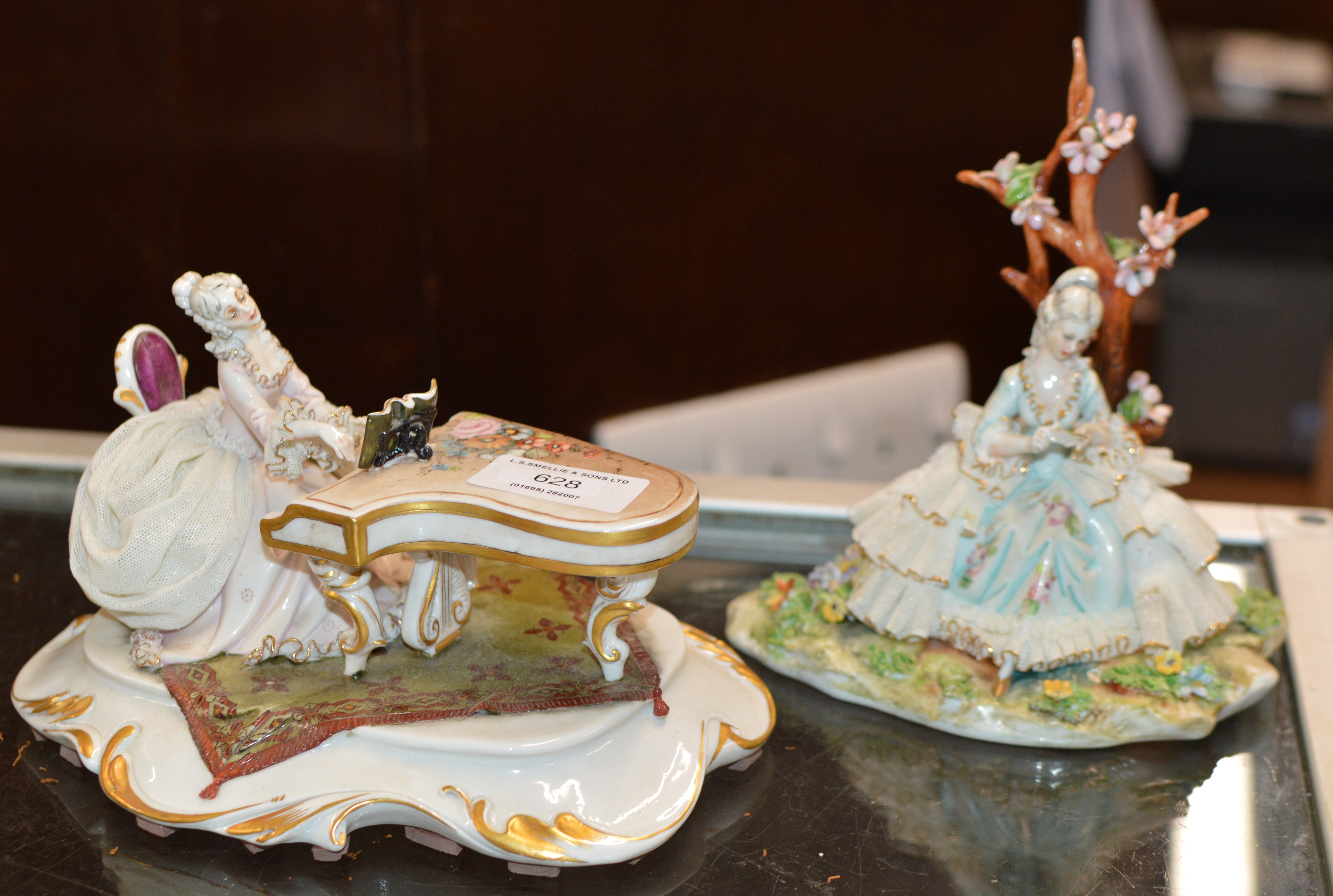 2 CAPODIMONTE FIGURINE ORNAMENTS