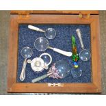 DISPLAY BOX WITH VARIOUS MAGNIFYING GLASSES, WITH SILVER HANDLED EXAMPLES