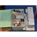 SEWING MACHINE & BOX WITH SEWING ACCESSORIES