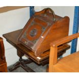 OAK OCCASIONAL TABLE & WOODEN COAL SCUTTLE