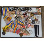 DISPLAY CASE WITH VARIOUS MEDALS, RIBBONS & BADGES