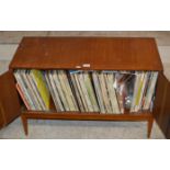 TEAK RECORD CABINET WITH QUANTITY RECORDS THERE IN