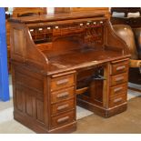 MAHOGANY ROLL TOP DESK WITH FITTED INTERIOR