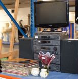 SONY TWIN SPEAKER HIFI SYSTEM, SMALL SAMSUNG LCD TV & SMALL QUANTITY LP RECORDS