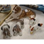 LARGE COPENHAGEN DOG ORNAMENT, 2 LLADRO DOG ORNAMENTS & 2 ROYAL DOULTON DOG ORNAMENTS