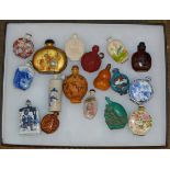 DISPLAY CASE WITH VARIOUS REPRODUCTION ORIENTAL SNUFF BOTTLES