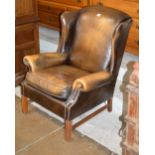 LEATHER WING BACK ARM CHAIR