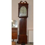 7½' MAHOGANY CASED GRANDFATHER CLOCK WITH PENDULUM, WEIGHTS & KEY