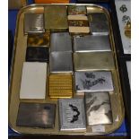 TRAY WITH VARIOUS CIGARETTE CASES INCLUDING SILVER EXAMPLES