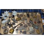 TRAY CONTAINING VARIOUS VESTA CASES, SMALL WHITE METAL PIN CUSHION ANIMALS (SOME MARKED 925),