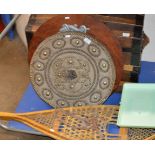 2 DECORATIVE SHIELD DISPLAYS & PAIR OF SNOW SHOES