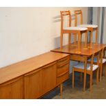 6 PIECE TEAK DINING ROOM SUITE COMPRISING EXTENDING TABLE, 4 CHAIRS & SIDEBOARD
