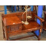 OAK TELEPHONE SEAT & SET OF BALANCE SCALES