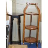 OAK 3 TIER FOLDING CAKE STAND & EBONISED PLANT STAND