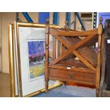 2 GILT FRAMED PICTURES & REPRODUCTION CANTERBURY WITH SINGLE DRAWER