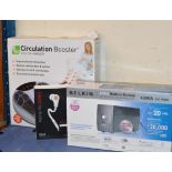 CIRCULATION BOOSTER IN BOX, BELKIN ACTIVE BATTERY BACK UP SYSTEM & PAIR OF HEADPHONES