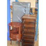 REPRODUCTION MAHOGANY 2 DRAWER UNIT, PAIR OF MODERN SHELF UNITS & HEADBOARD