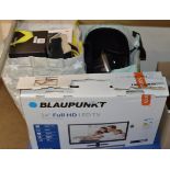 VARIOUS ELECTRICALS INCLUDING 24" LED TV IN BOX, OFFICE SHREDDER, DAB RADIO, CAMERAS ETC